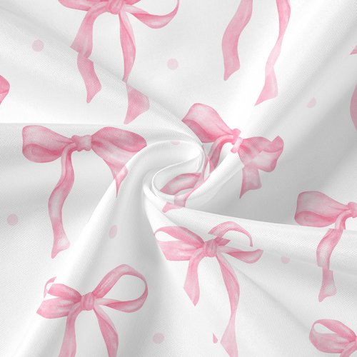 Litabel Cute Bow Shower Curtain, Pink Aesthetic Bowknot Shower Curtain for Bathroom, Modern Minimalist White Waterproof Fabric Shower Curtain Set, 72x72 Inch