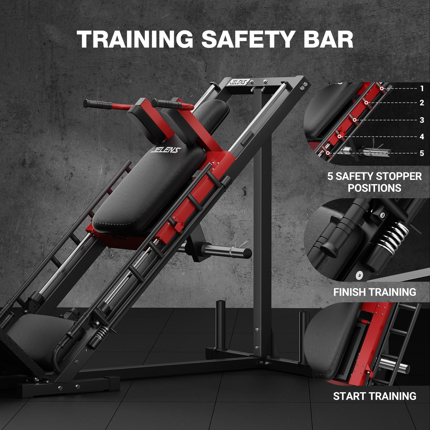 JELENS Leg Press Hack Squat Machine, Leg Machine for Home Gym with Linear Bearing, L11 Professional Adjustable Leg Exercise Machine, Lower Body Workout (Red, Classical)