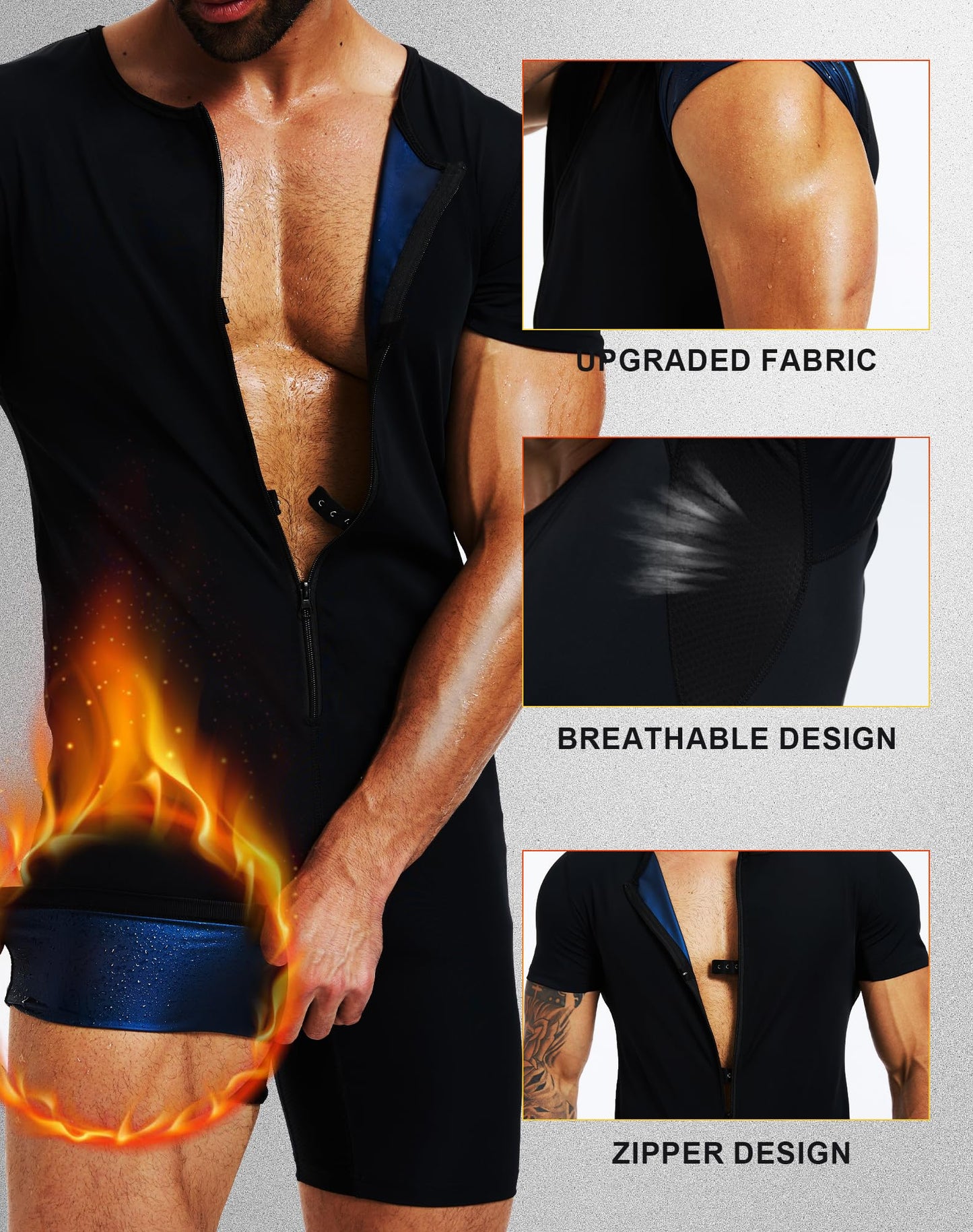 BXVX Sauna Suit for Men Full Body 4 in 1 Slimming Waist Trainer Sweat Veat Shirt Shorts Jumpsuit for Working Out S
