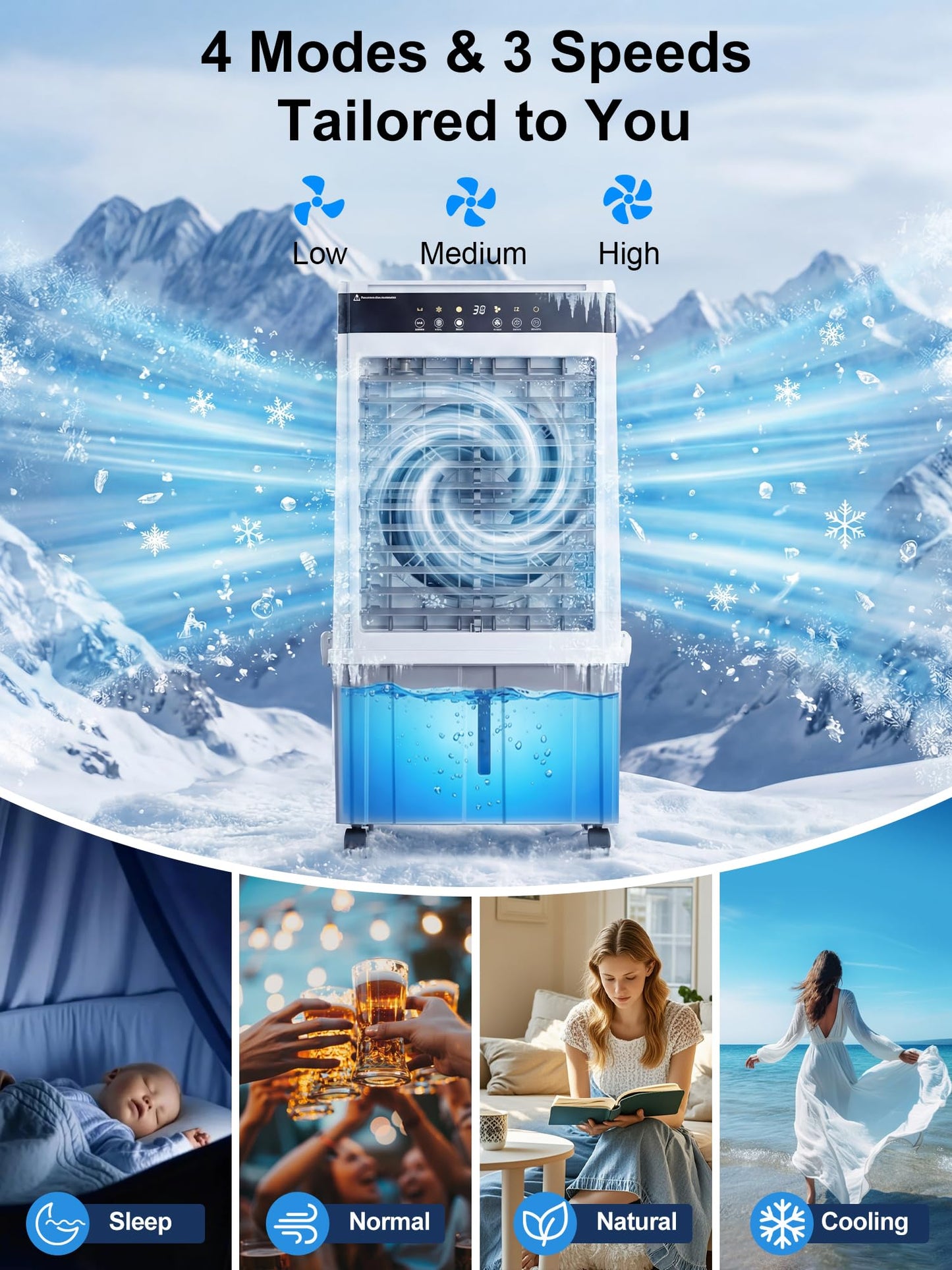 Uthfy 2026 Upgraded Swamp Cooler, 31" Evaporative Air Cooler with 6 Gal Detachable Water Tank, 3-Sided Cooling Pad, 4 Mode, 120° Oscillation, 12H Timer, Portable AC for Outdoor, Garage
