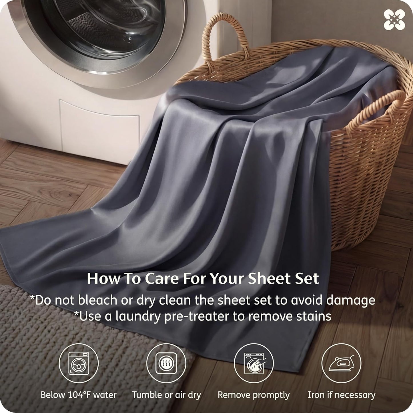 Bedsure Queen Sheet Set - Cooling Bamboo Rayon Sheets | Breathable & Soft | Deep Pocket Up to 16" | Dark Grey