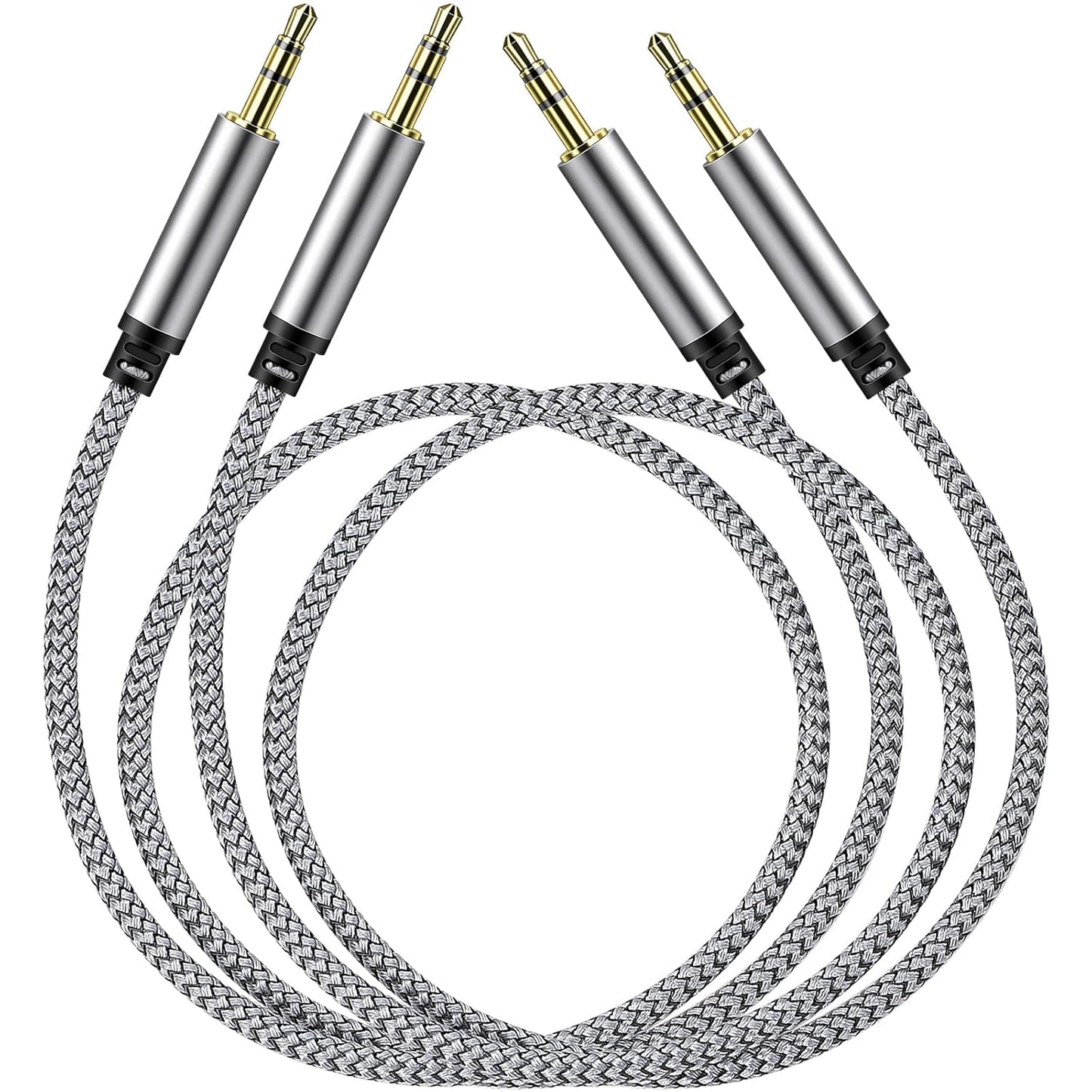 SAISN 3.5mm 2 Pack 1.5ft Audio Aux Cable - Nylon Braided Hi-Fi Stereo Audio TRS Cable for Car Home Stereos, Headphones