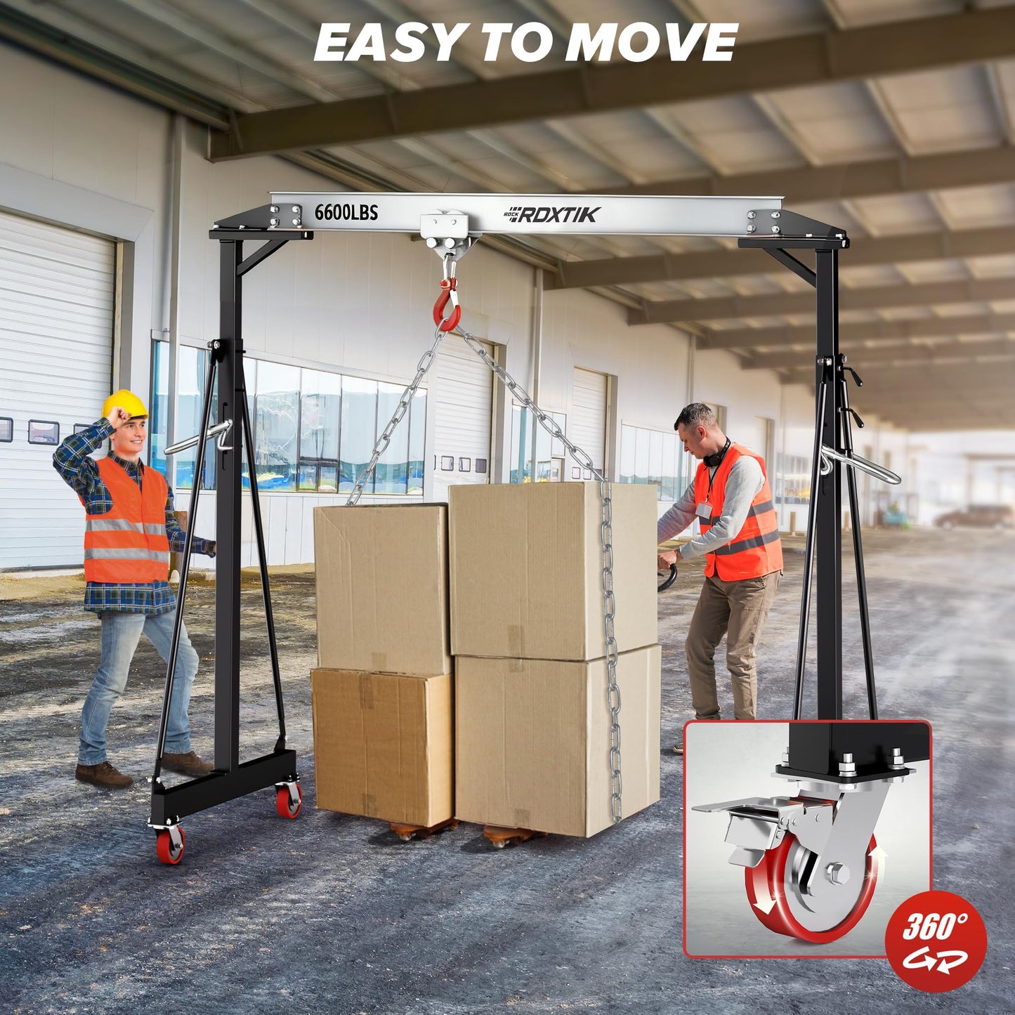 RDXTIK 3 Ton 6600Lbs Gantry Crane, 9.06FT Maximum Width, 8.53-12.47ft Adjustable Height, Portable Shop Lift Hoist with 3 Ton Manual Trolley, Silver