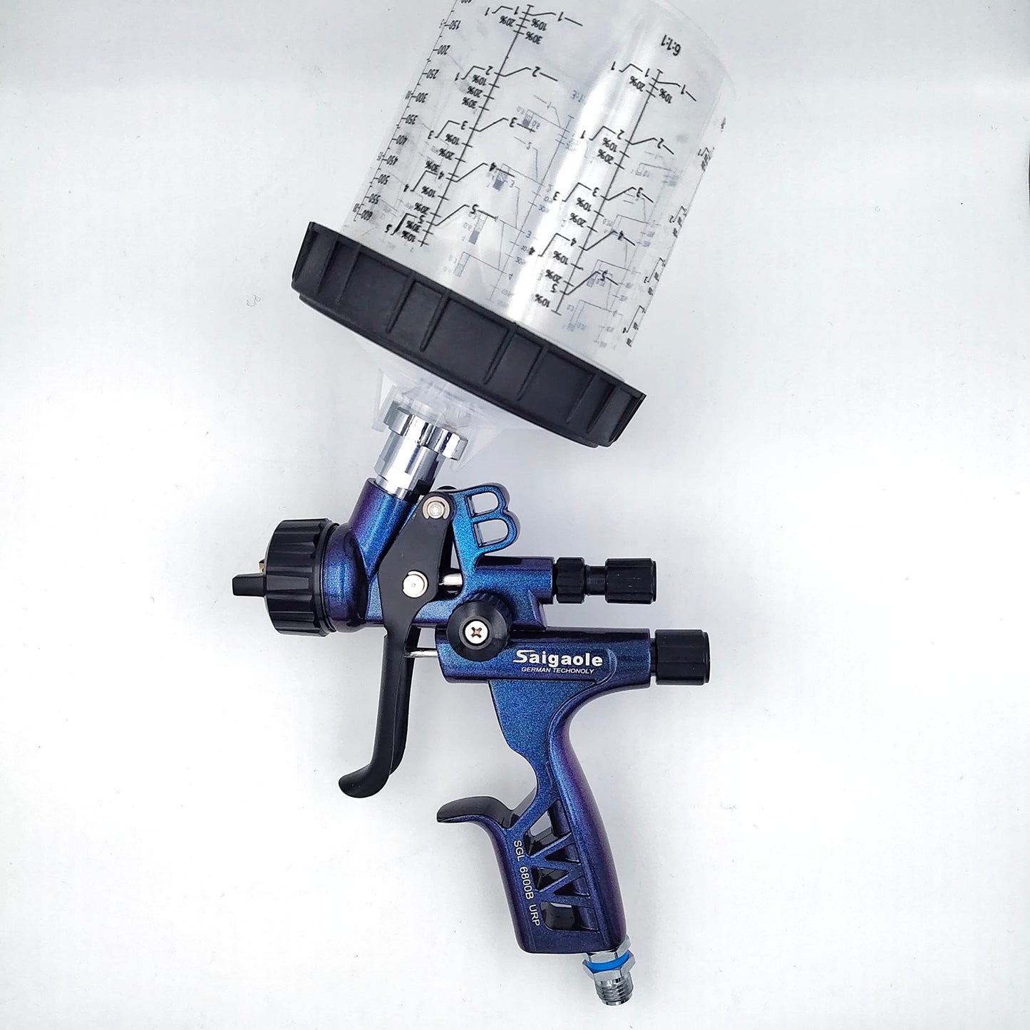 HVLP 6800B spray gun 1.3mm with no wash cup and adapter car spayer painting tool spray air paint gun airbrush low pressure 260L/MIn (Blue)