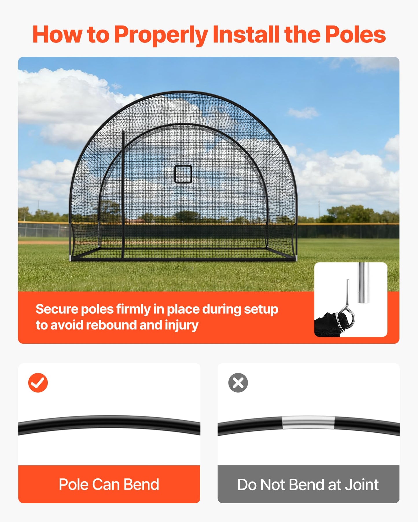 VEVOR Baseball Batting Cage, 12.0 x 10.2 x 7.6 FT Freestanding Portable Batting Cage, Hitting Cages with 4-Ply Knotless Polyester & Pitching Machine Opening, Battings Cages Netting for Outdoor