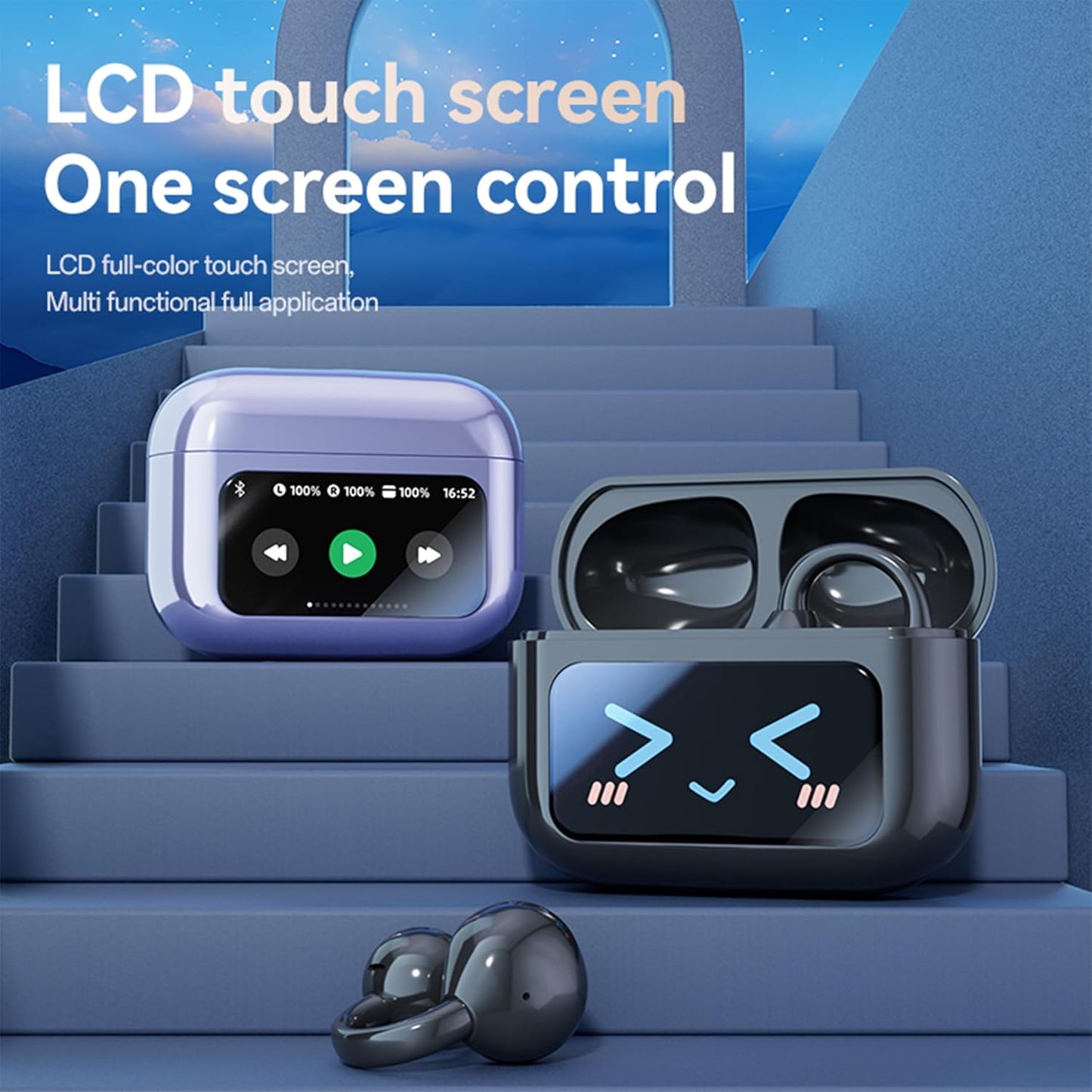 5.4 Open Ear Clip Headphones Wireless Earbuds Bluetooth Sports Earphones with Wireless LED Touch Screen Waterproof