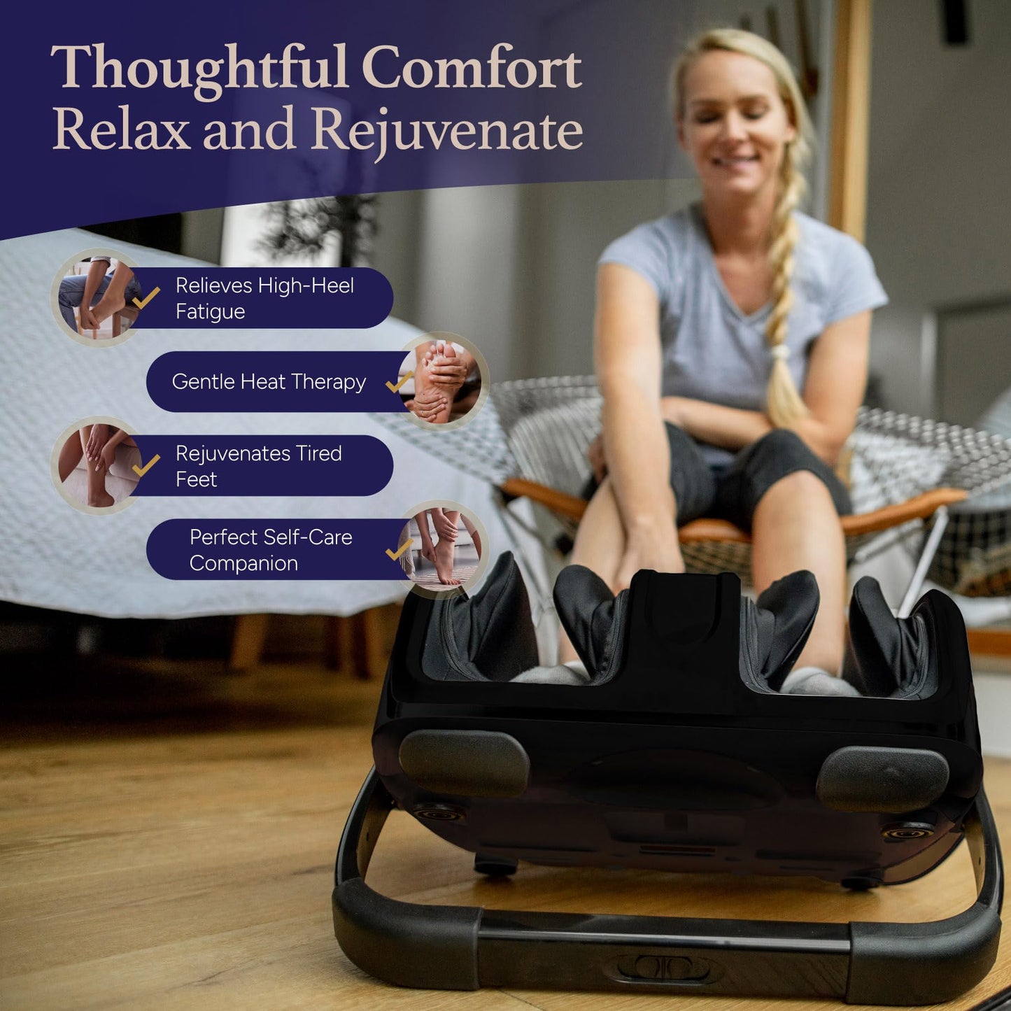 Cloud Massage Shiatsu Foot Massager with Heat - Deep Kneading & Compression, Adjustable Intensity, Multi-Mode Leg and Foot Massager with Remote Control, Anti-Slip Base - Standard Size, Black