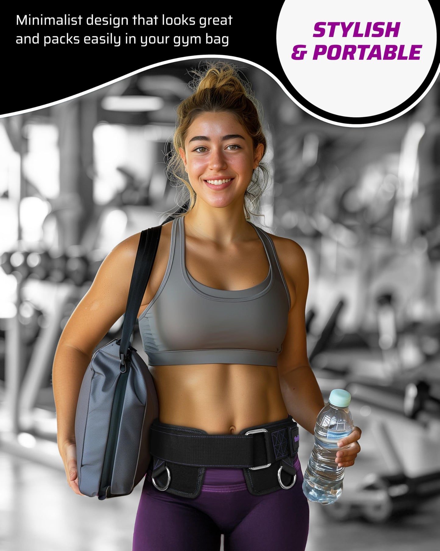 THEFITGUY Women’s Weighted Dip Belt – Contoured No-Pinch Fit for Dips, Pull-Ups & Squats | Designed for Women’s Hips | Sleek Black with Purple Stitching, Secure Buckle, 2 Straps & Hooks Included