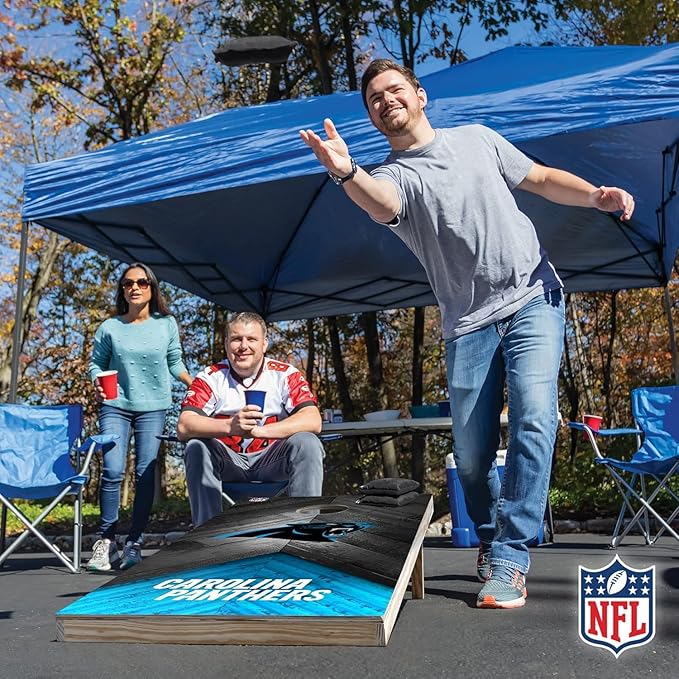NFL Football 2' x 4' Regulation Size Solid Wood Cornhole Set with Direct Print HD Team Graphics Great Gift for Any Football Fan! Bean Bag Toss Family Outdoor Game