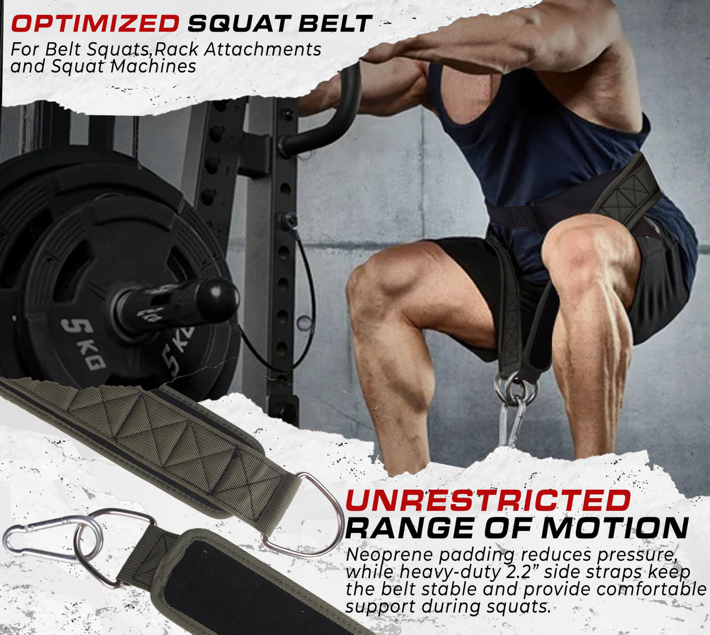 Belt for Belt Squats & DiP Belt, Rack Attachment & Squat Machine, Weight Lifting&Powerlifting – Back Support, Low-Profile, Padded Hip & Thigh, Secure Buckle, Heavy Duty