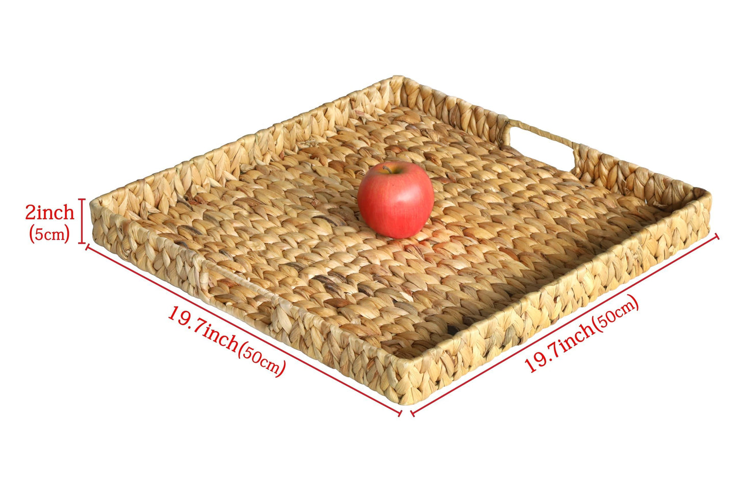 Extra Large Square Ottoman Table Tray 19.7" with Handles - Handmade Wicker Serving Hand Woven Tray for Farmhouse Decorative Oversized Coffee Table Trays Living Room Kitchen Counter Breakfast