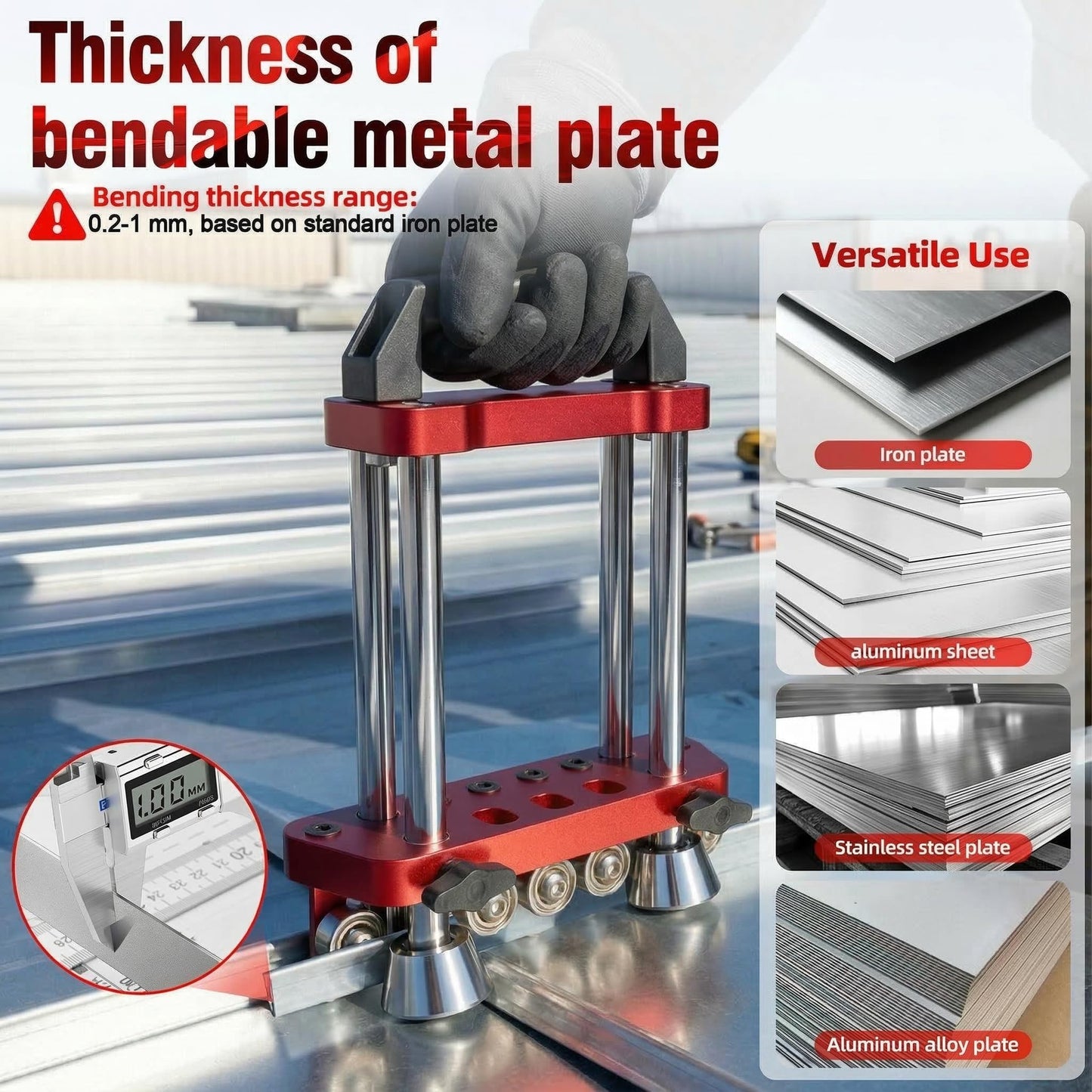ZXCTETO Sheet Metal Roller 1-Station Metal Bender, Metal Roofing Tools,0-100° Bending Range,0.26-7in Length, 0.2-1mm Thickness, for Iron/Aluminum/Copper/Stainless Steel Flashing & Edging (7in)