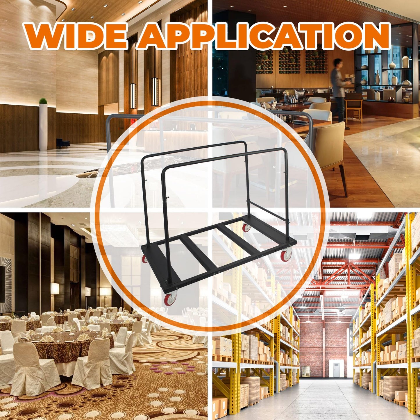 Folding Table Cart, Heavy Duty Table Trolley with 5 Inch Swivel Wheels and Locking Wheels for Round Folding Table 60 Inch, Black Table Rack for Garage, Home, Warehouse, Party Event Hotel Furniture