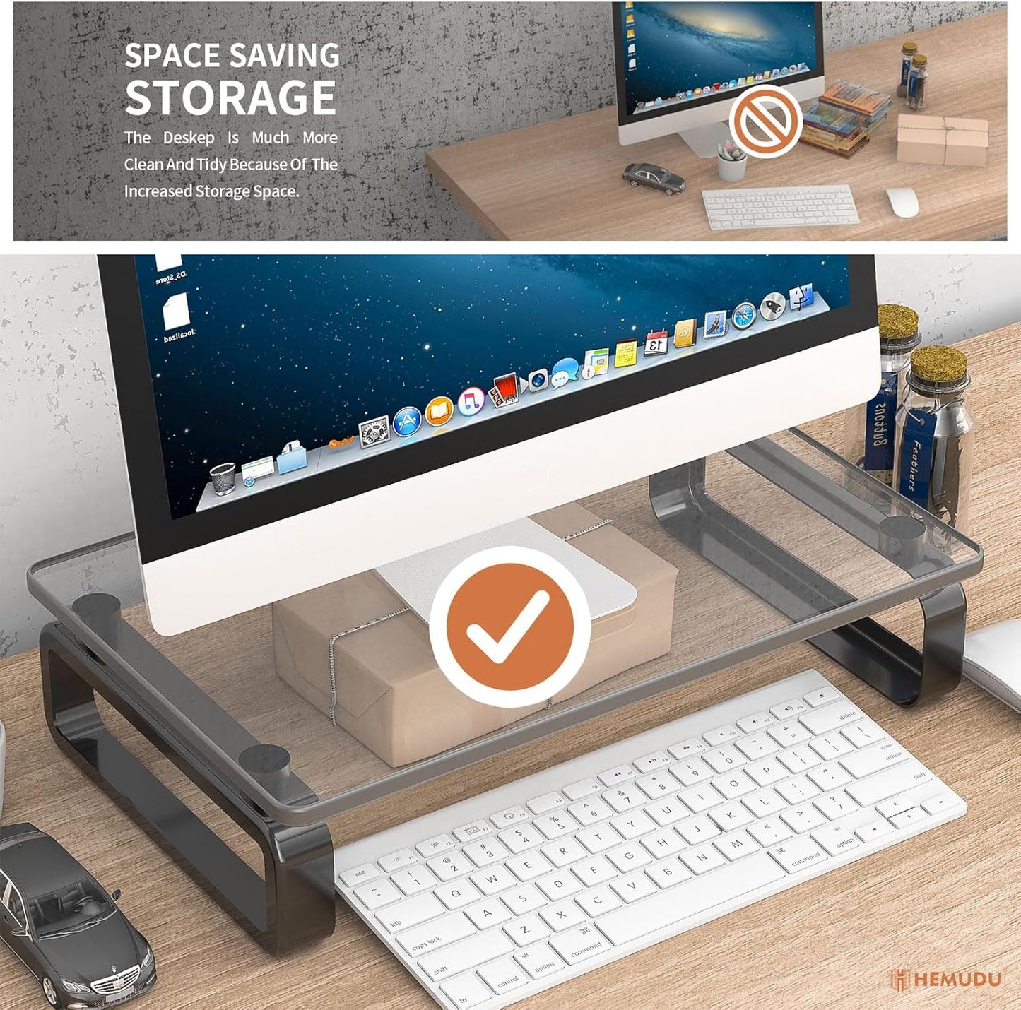 HD02B-001U Hemudu Computer Monitor Stand Riser Multi Media Desktop Stand for Flat Screen LCD LED TV, Laptop/Notebook