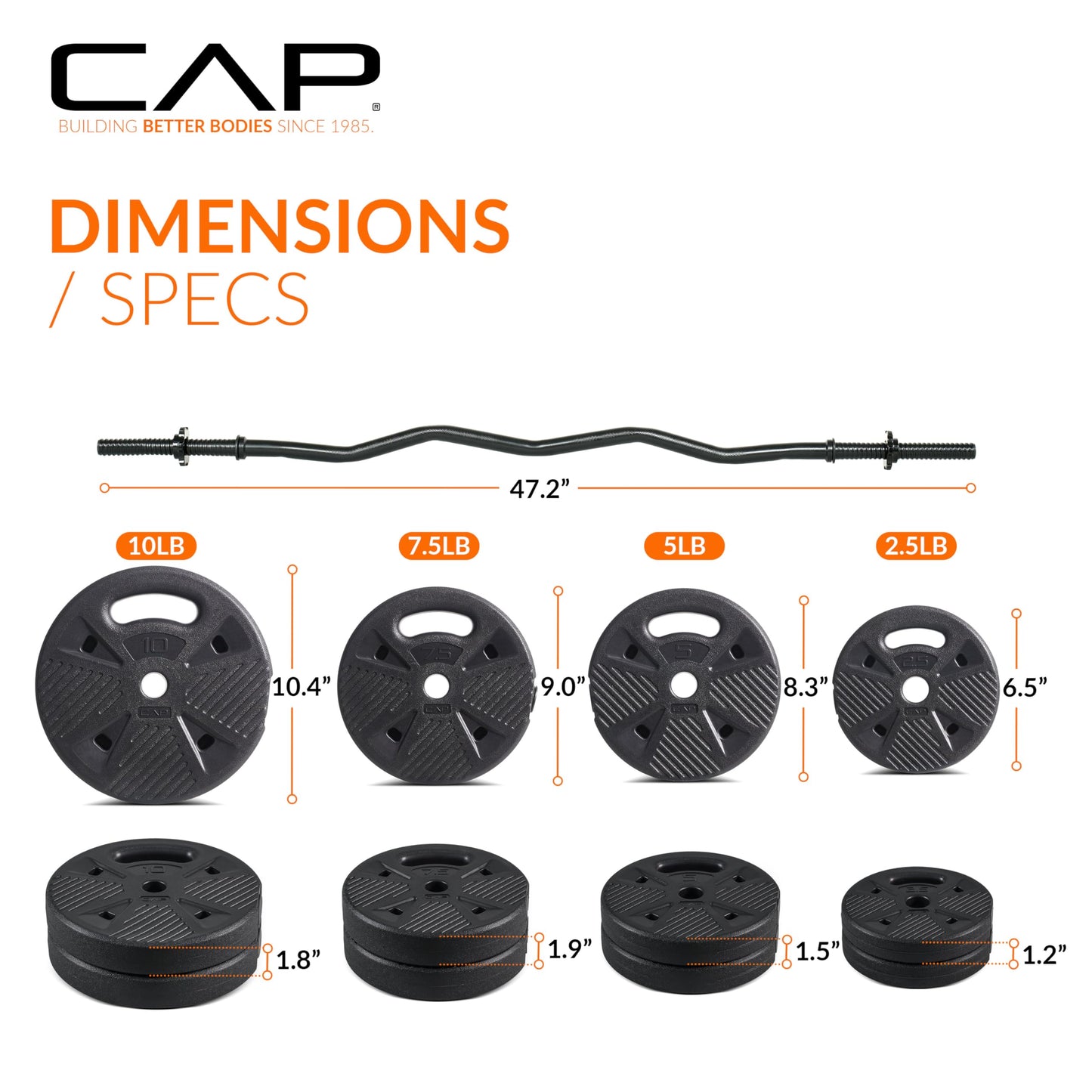 CAP Barbell Threaded Curl Bar Set with 50 LB Cement Grip Weight Plates | EZ Curl Bar with Threaded Collars for Strength Training & Home Gym Workouts