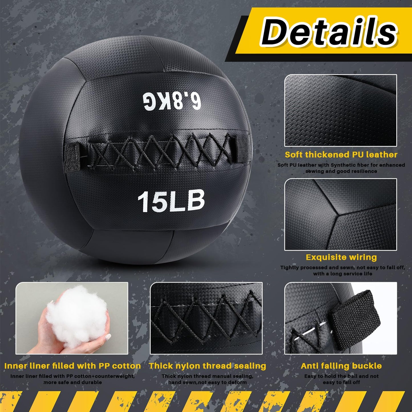 Lunmon 1 Pcs Soft Wall Medicine Ball for Exercise Fitness Slam Weighted Med Ball with Non Slip Grip for Slamming Workout Strength Conditioning Core Training Lunge and Partner Toss (15 Lbs)