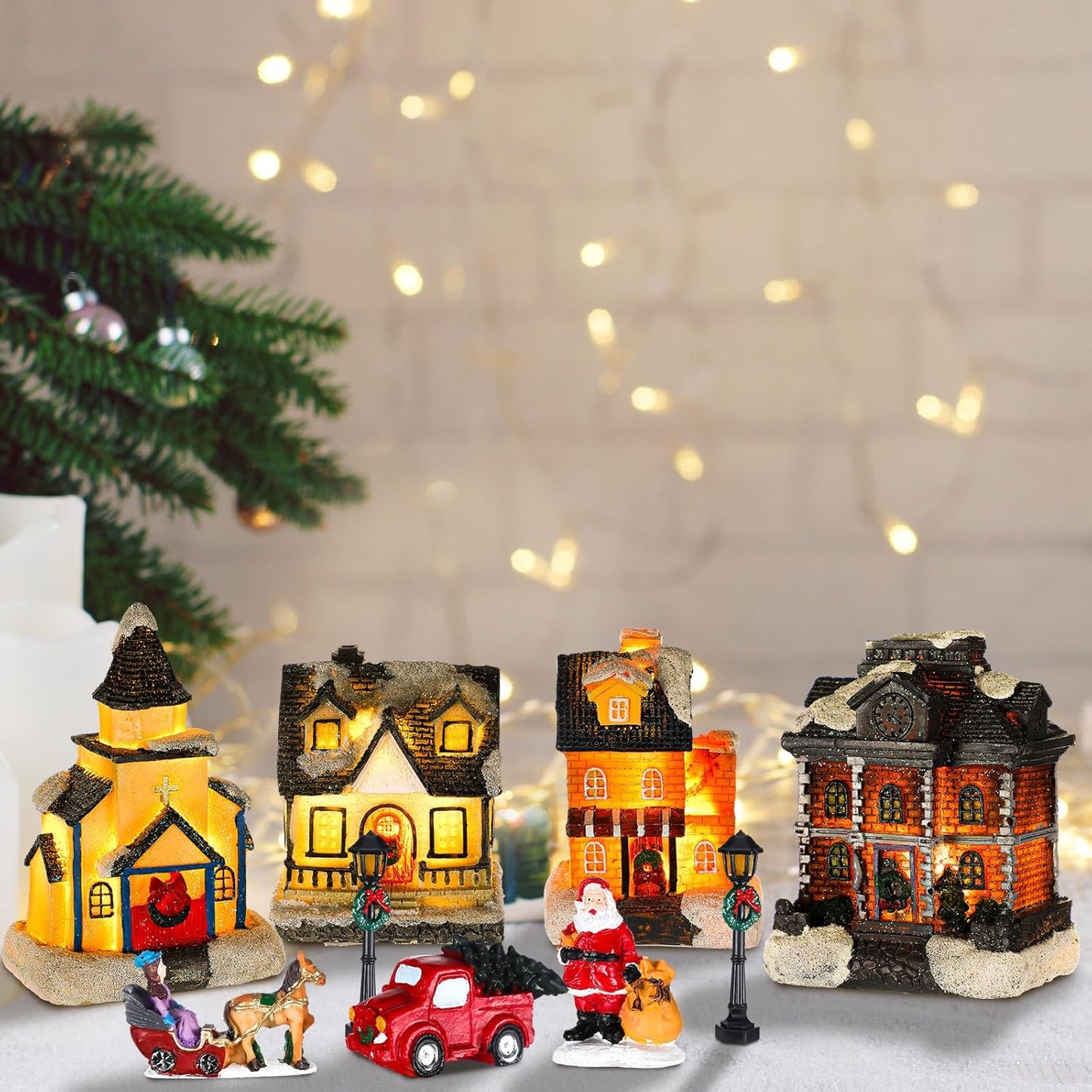 Wettarn LED Christmas Village House Set - 26 Pcs Lighted Figurines for Festive Home Decor