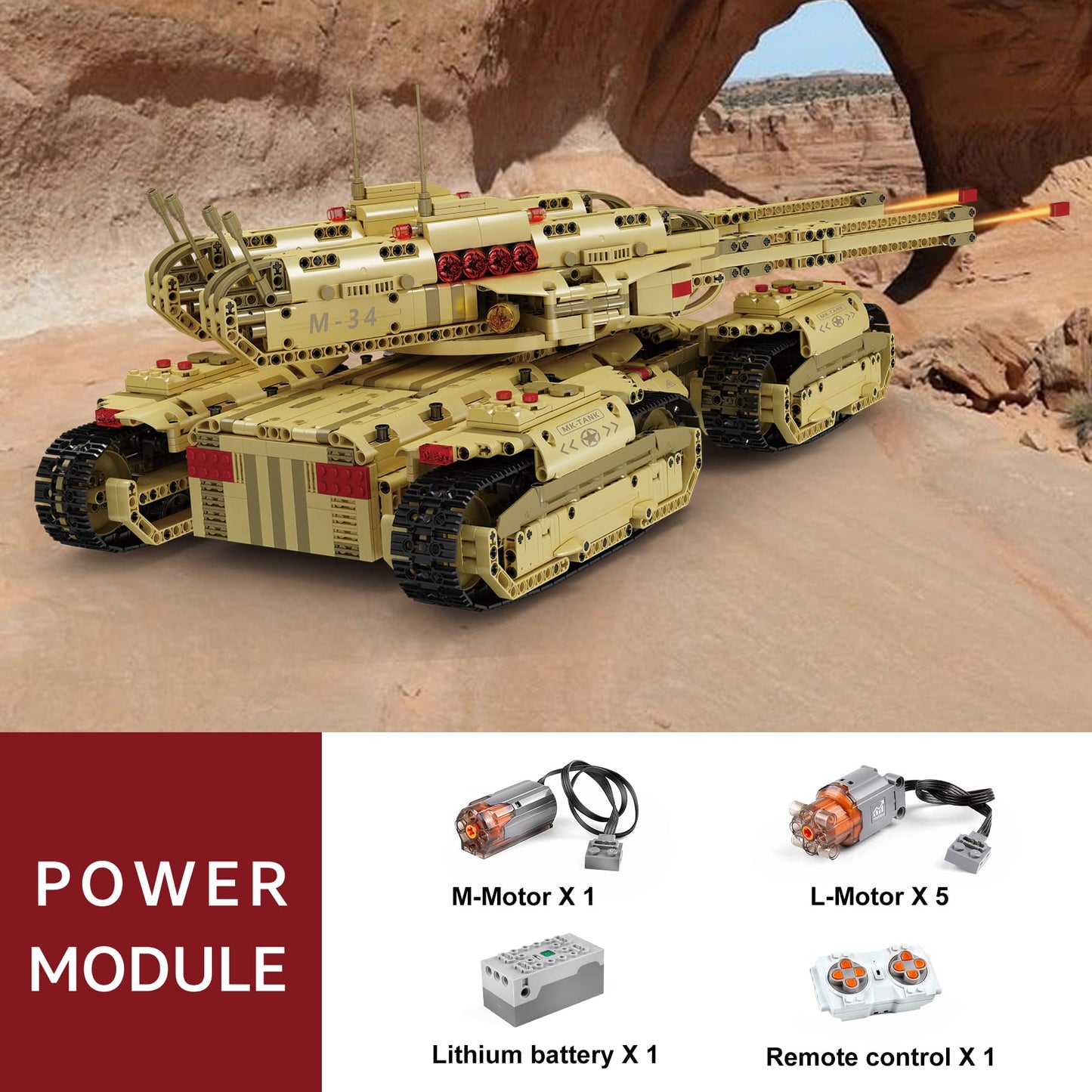 Mould King 20011 Technology MOC Building Block Tank, Remote Control Rechargeable Military Mammoth Tank, RC Tank Model Kits for Adult, 3296 Pieces