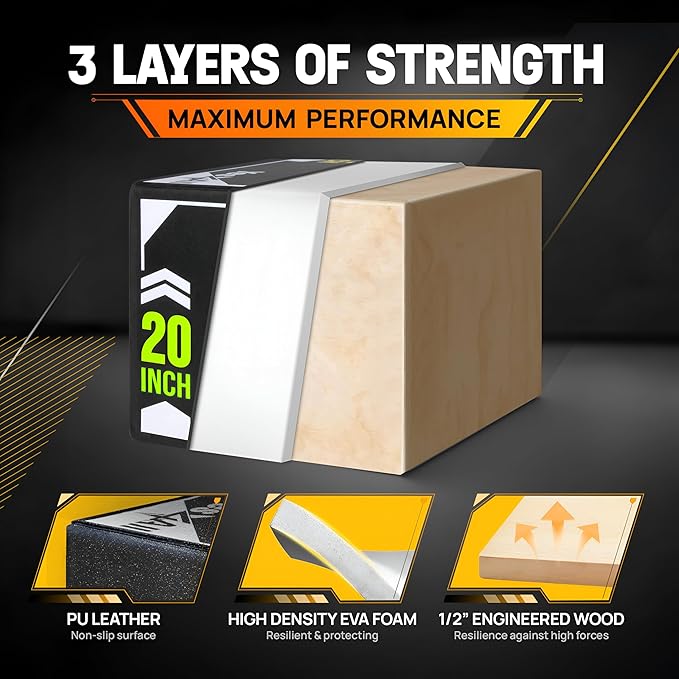 Yes4All 3-in-1 Soft-Padded Plyo Box With Wooden Core, Non-Slip Multi-Use Cushioned Plyometric Jump Box with Vinyl Cover for Jumping, Conditioning, Strength Training