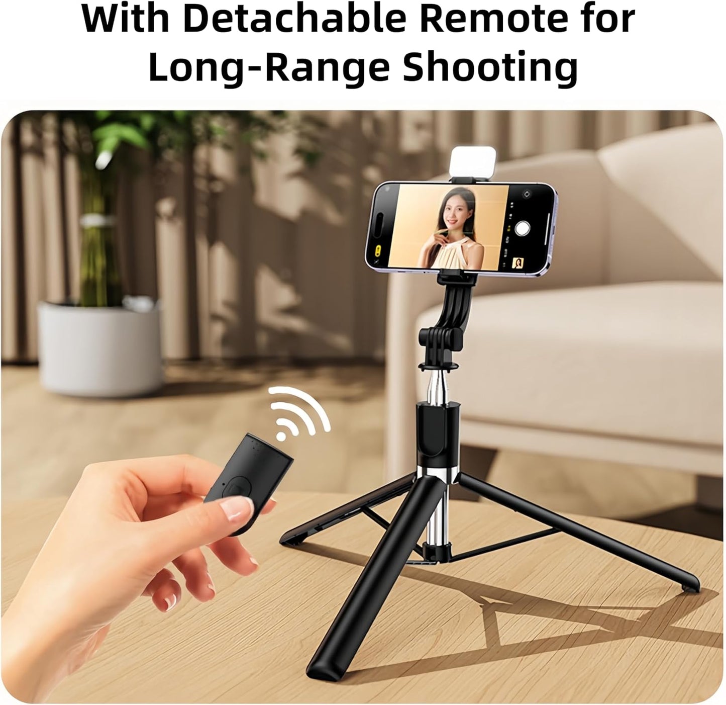 Briteroh 68", 3 360 Selfie Stick Tripod Extendable Selfie Pole with Removable Fill Light & Bluetooth Remote, Modes