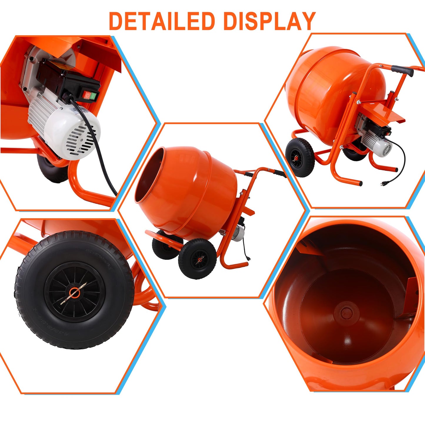 LANTRO JS Electric Concrete Mixer, 224L 8CU FT 115V/60HZ Horizontal Wheel Barrow Portable Cement Mixer Machine for Mortar, Stucco and Fodder