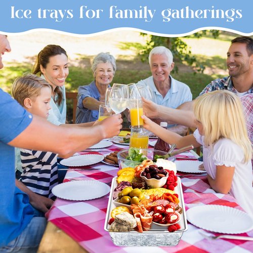 Baderke 3 Set 16" x 9'' Chilled Serving Tray for Parties with Compartments Rectangle Serving Dish Ice Charcuterie Party Platter for Shrimp Fruit Seafood Vegetable Appetizer (Silver)