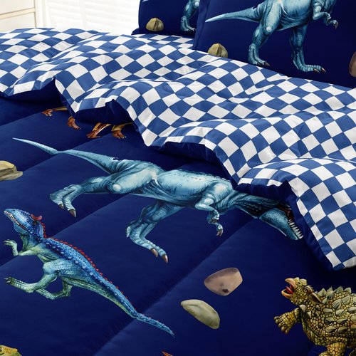 Leaflin Kid Twin Comforter Set - 5 Piece Dinosaur Bedding Set for Boys/Girls - Super Soft Microfiber Bed in a Bag with Comforter, Sheets, Pillowcase, Blue