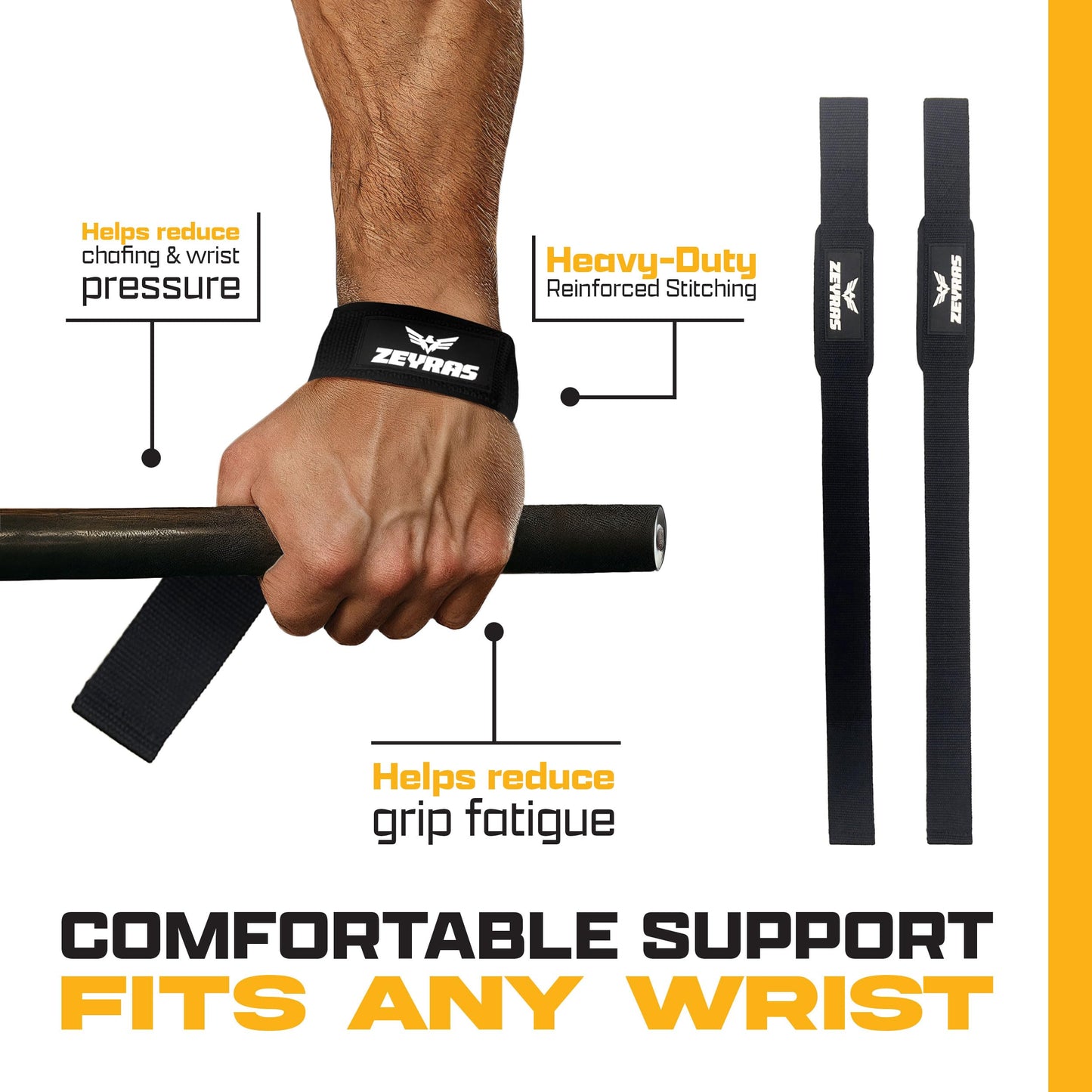 ZEYRAS 2-in-1 Wrist Straps for Weightlifting with Anti-Slip Hand Grips, Gym Lifting Straps with 60 cm Cotton Support, Padded Durable Design, Wrist Lifting Straps Gloves Alternative