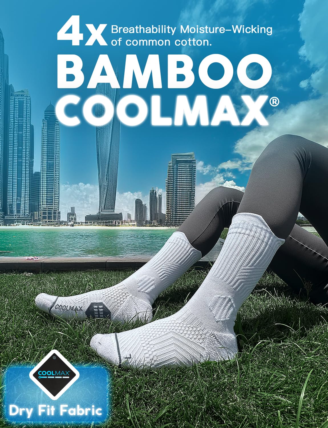 Juclise Womens Coolmax Bamboo Viscose Compression Running Crew Socks, Moisture-Wicking Anti-Blister Hiking&Gym Athletic (US, Alpha, Medium, Regular, Regular, Glacier White)