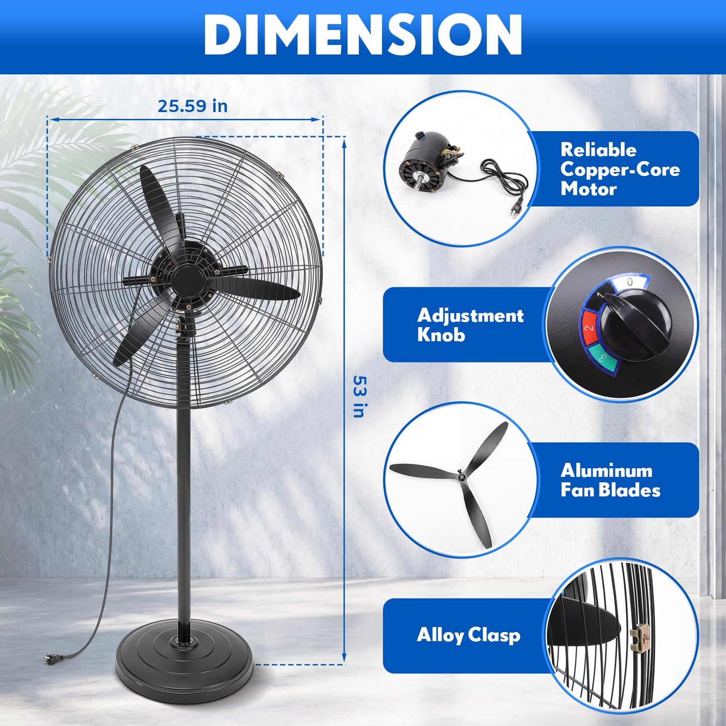 Aurelema 2 Pack 27 Inch Oscillating Pedestal Fans, 7500 CFM High Velocity Heavy Duty Floor Stand Fan with 3 Speeds, Copper Motor Commercial Standing Cooling for Garage Warehouse Workshop, Black