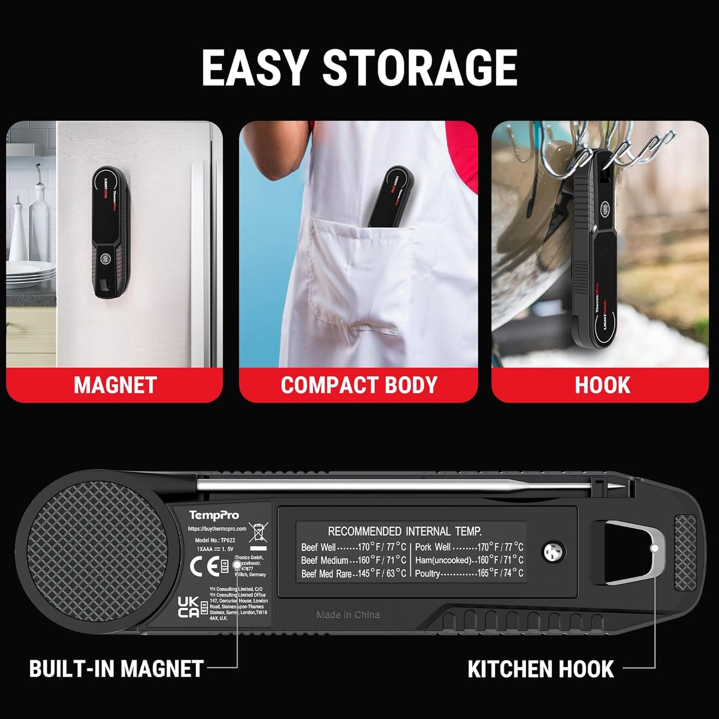 TempPro Instant Read Meat Thermometer - 0.5 Sec Read Time, 180° Rotating Display, IP67 Waterproof for BBQ & Grilling