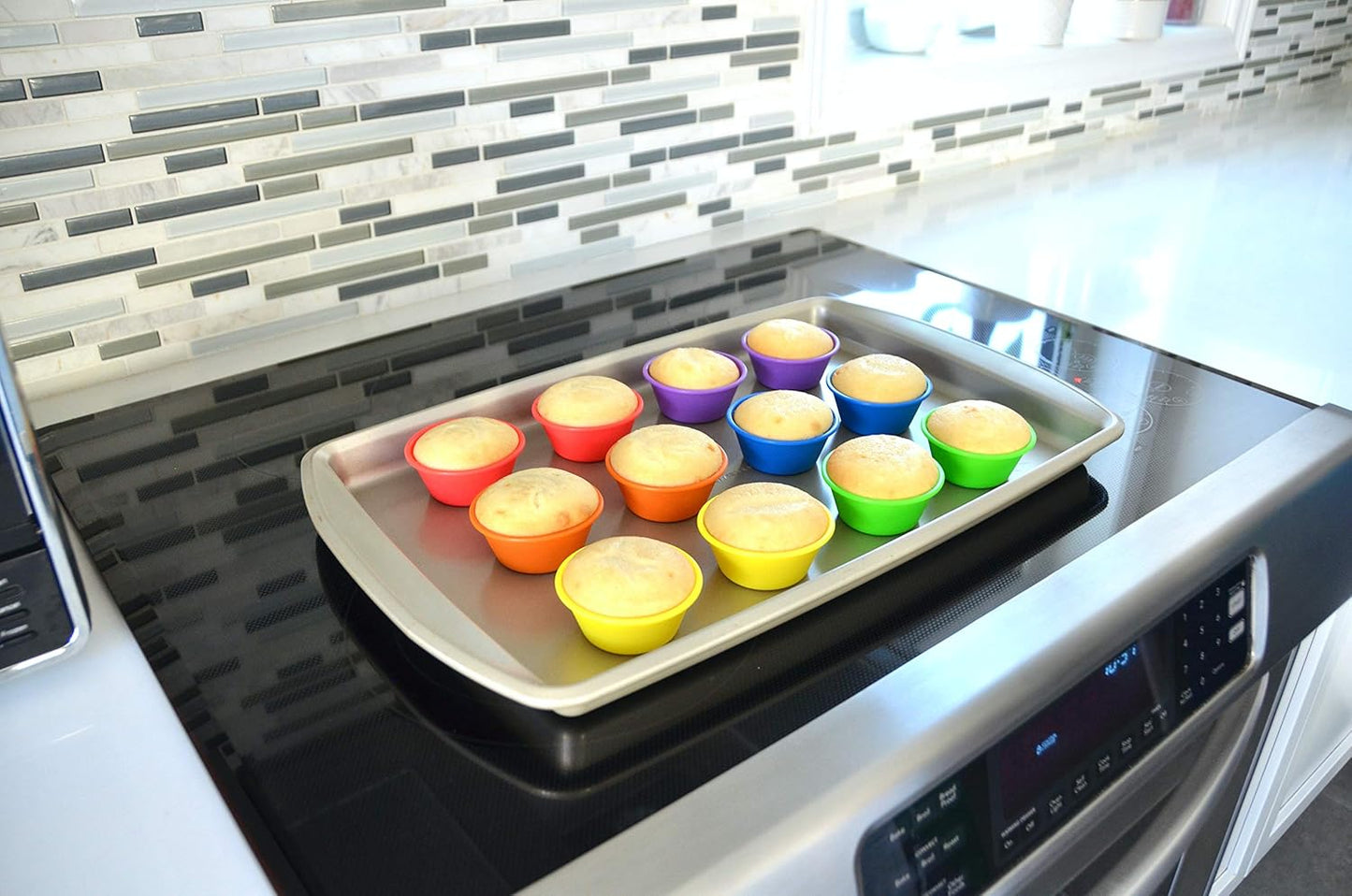 Professional Silicone Baking Cups - Premium 12 Piece Set | Reusable BPA-Free Cupcake & Muffin Pans