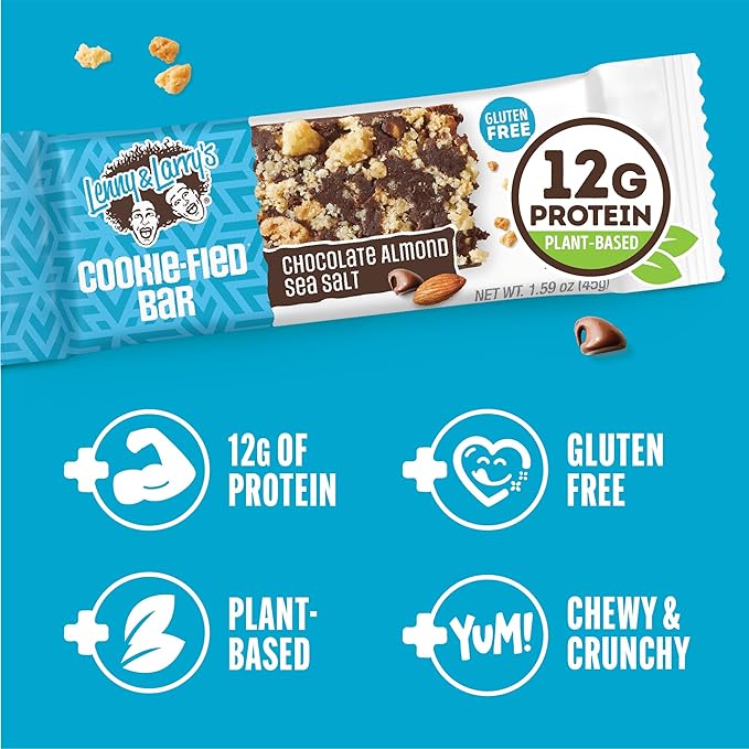 Lenny & Larry's Cookie-fied Protein Bar ??Chocolate Almond Sea Salt Vegan Protein Bars 9x45g ??Healthy Snacks with 12g Plant Protein & 5g Fiber ??Gluten free Power Bar, Keto Friendly, Non-GMO & Vegan
