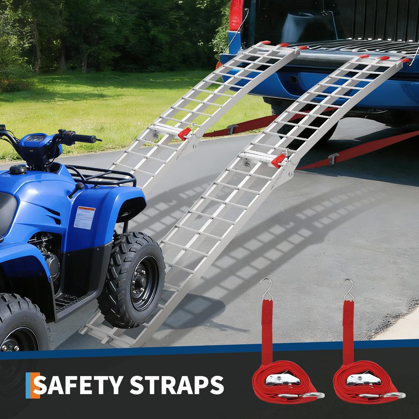 Heavy Duty 1500LB Capacity Aluminum Motorcycle Loading Ramp Set – 7.5FT Folding Design,Load Straps for Pickup Trucks, Motorcycles, Lawnmowers, Dirt Bikes(2-Pack)