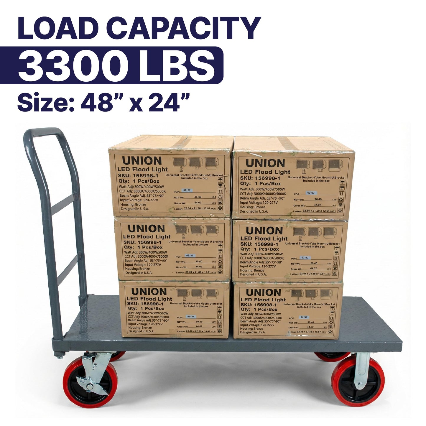 5Seconds Flatbed Platform Cart 3300LB Industrial Dolly Heavy Duty 48” x 24” Platform Hand Push Truck Super Heavy Duty Diamond Plate Flatbed Cart 8'' Swivel Wheels with Lock