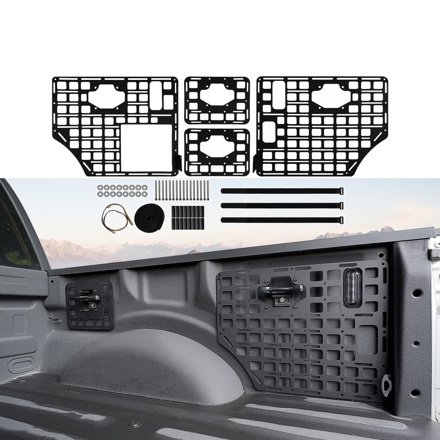 OUSUWO Side Truck Bed Molle Panel Rack System Compatible with 2015-2023 Ford F150 Accessories 5.5FT Cargo Storage Organizer Tools Rack Fit for 2015-2023 F-150 Accessories