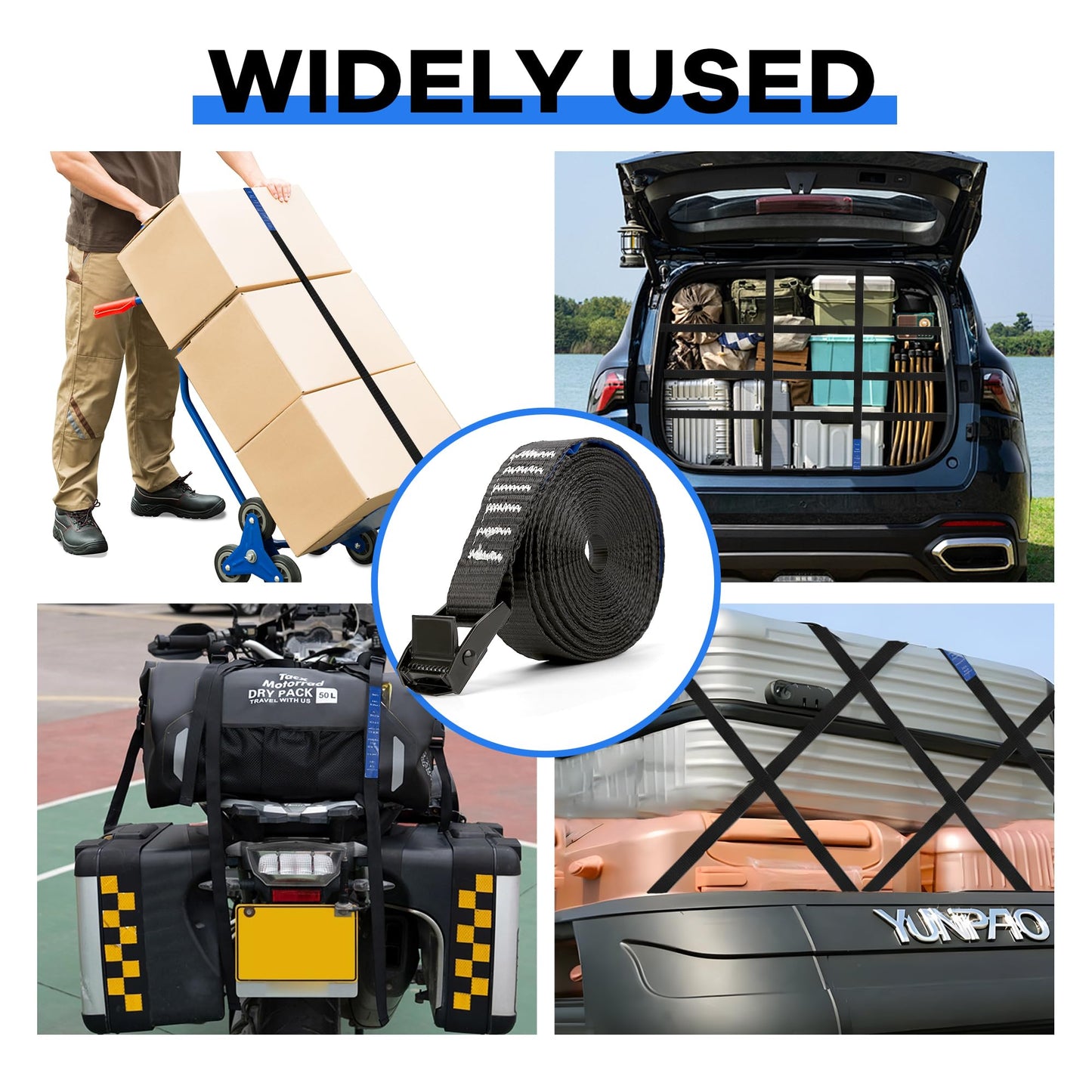 Cinch Strap, 6ft x 1 Inch Wide Lashing Straps with Buckles Adjustable Cam Straps, 1763lbs Heavy Duty Quick Pull Release Utility Nylon Black Cargo Tie Down Straps for Kayak Trucks Trailer Box, 12 Pack