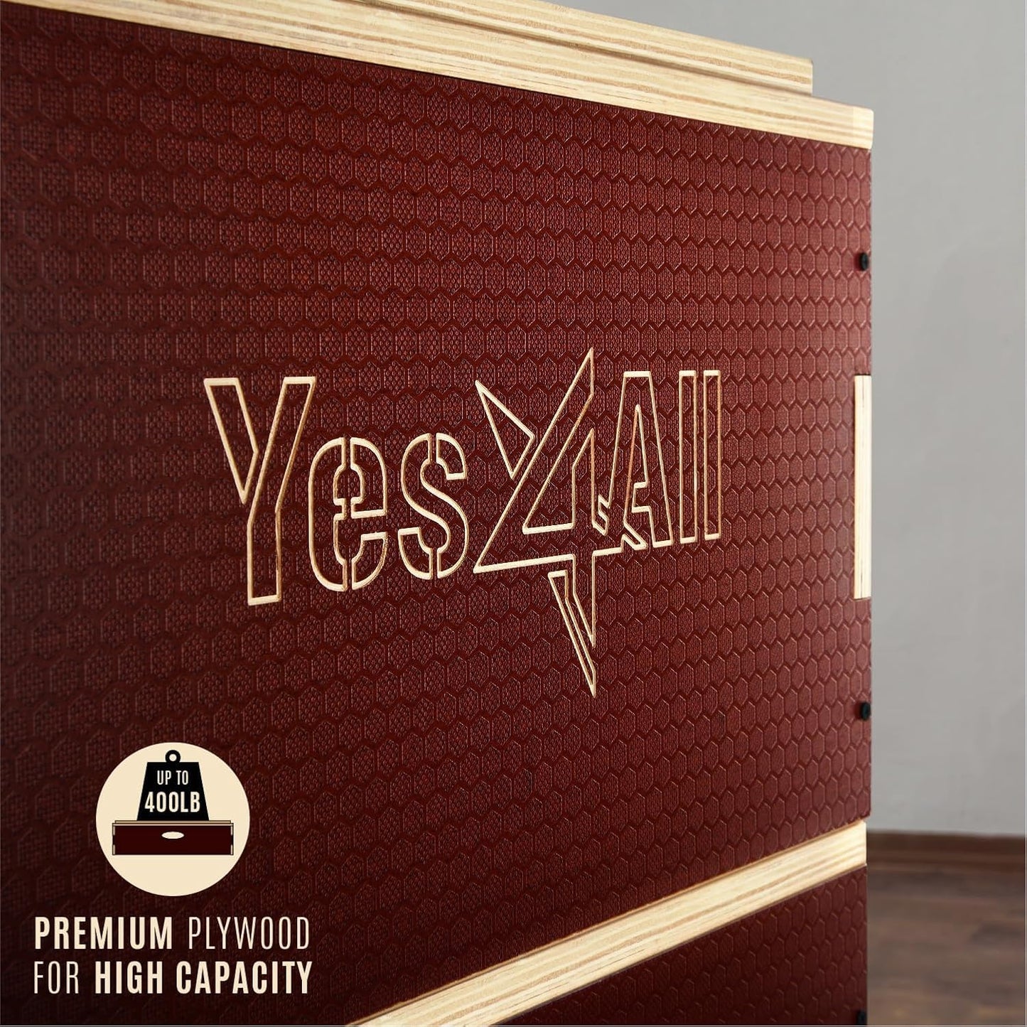 Yes4All Stackable Wooden Plyo Box, Plyometric Box with Anti-Slip Surface for Home Gym & Outdoor Workout - Red - 16"