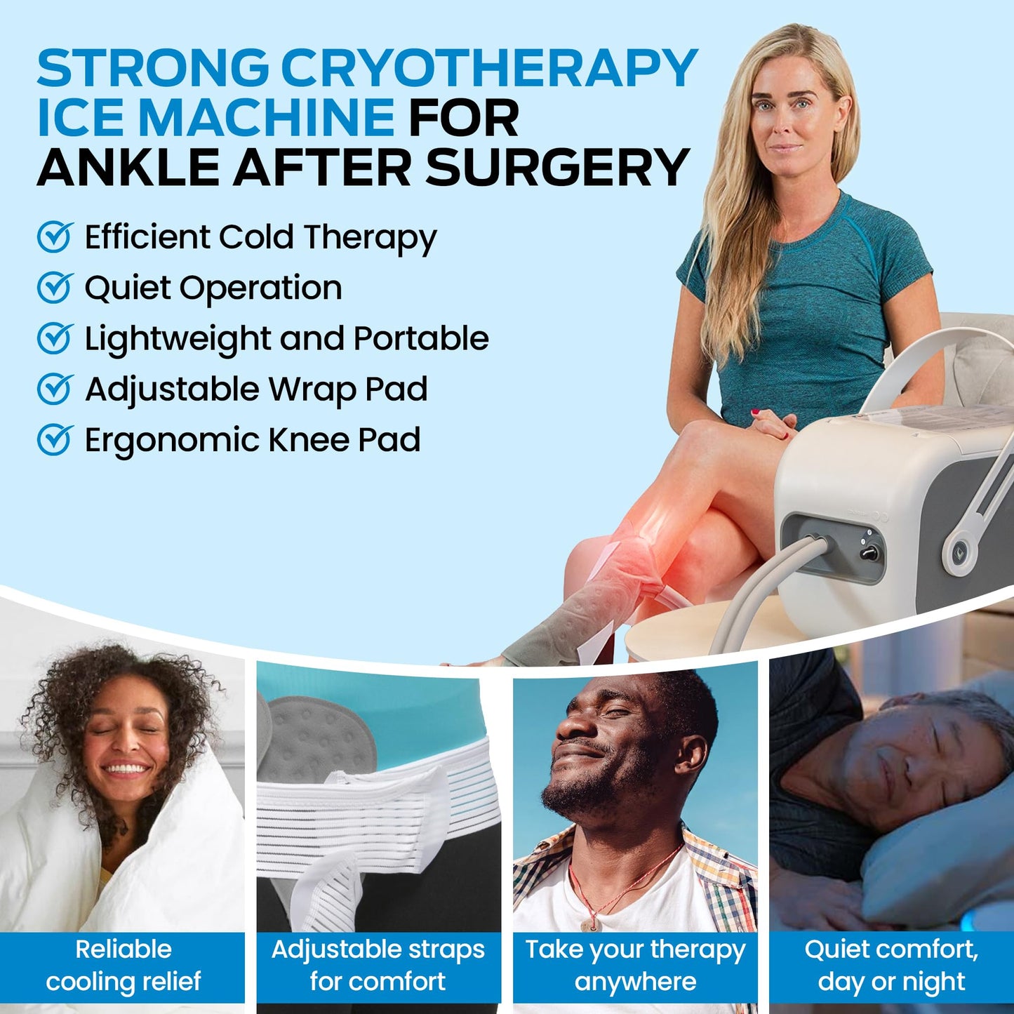 Cold Rush Therapy Ice Machine - Cryotherapy System for Pain Relief & Cold Compression - Post-Surgery & Injury Recovery - with Interchangeable Replacement Cryo Cuff Pads (with Ankle Pad)