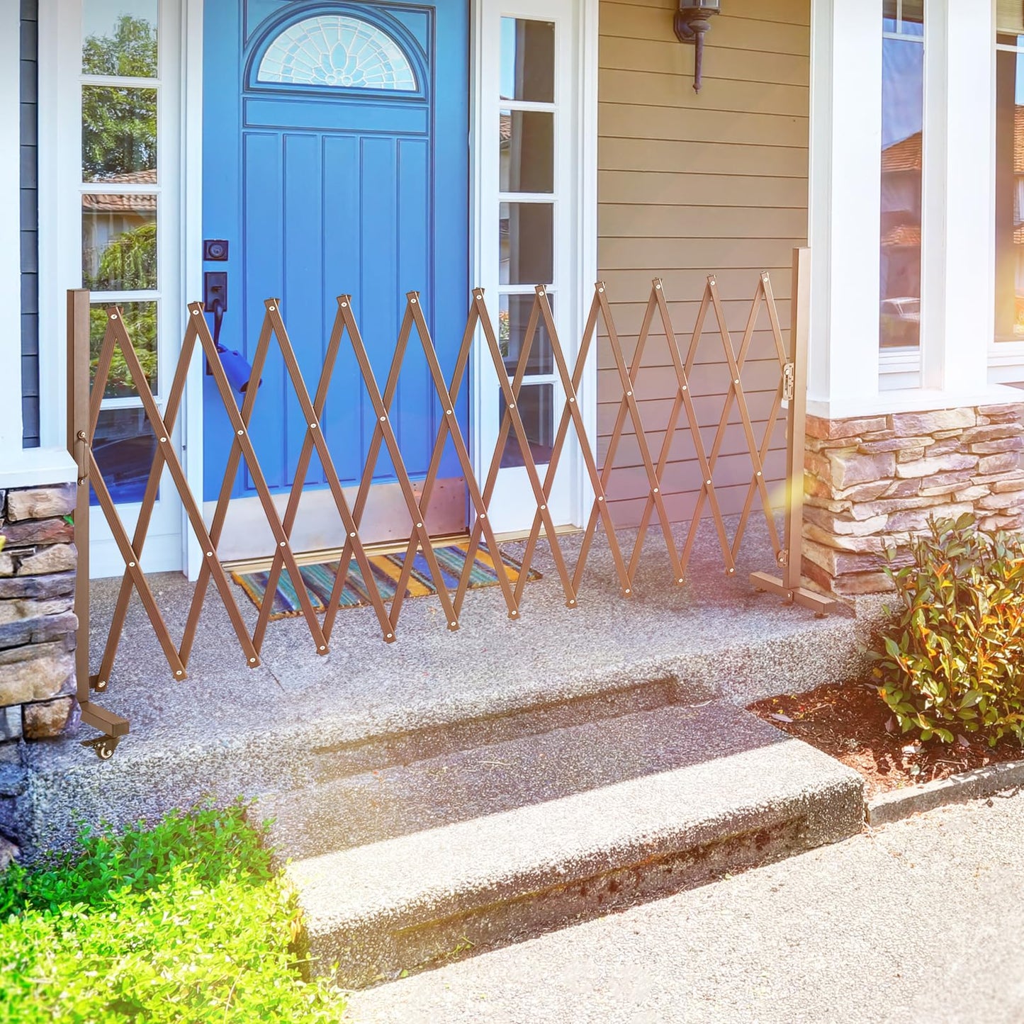 TECSPACE Aluminum Expandable Garden Fence, Portable Barricade Gate with Casters, Expansion Size 126×15.2×40.6 inches, Adjustable Flexible Fence Mobile Barricade Safety Barrier