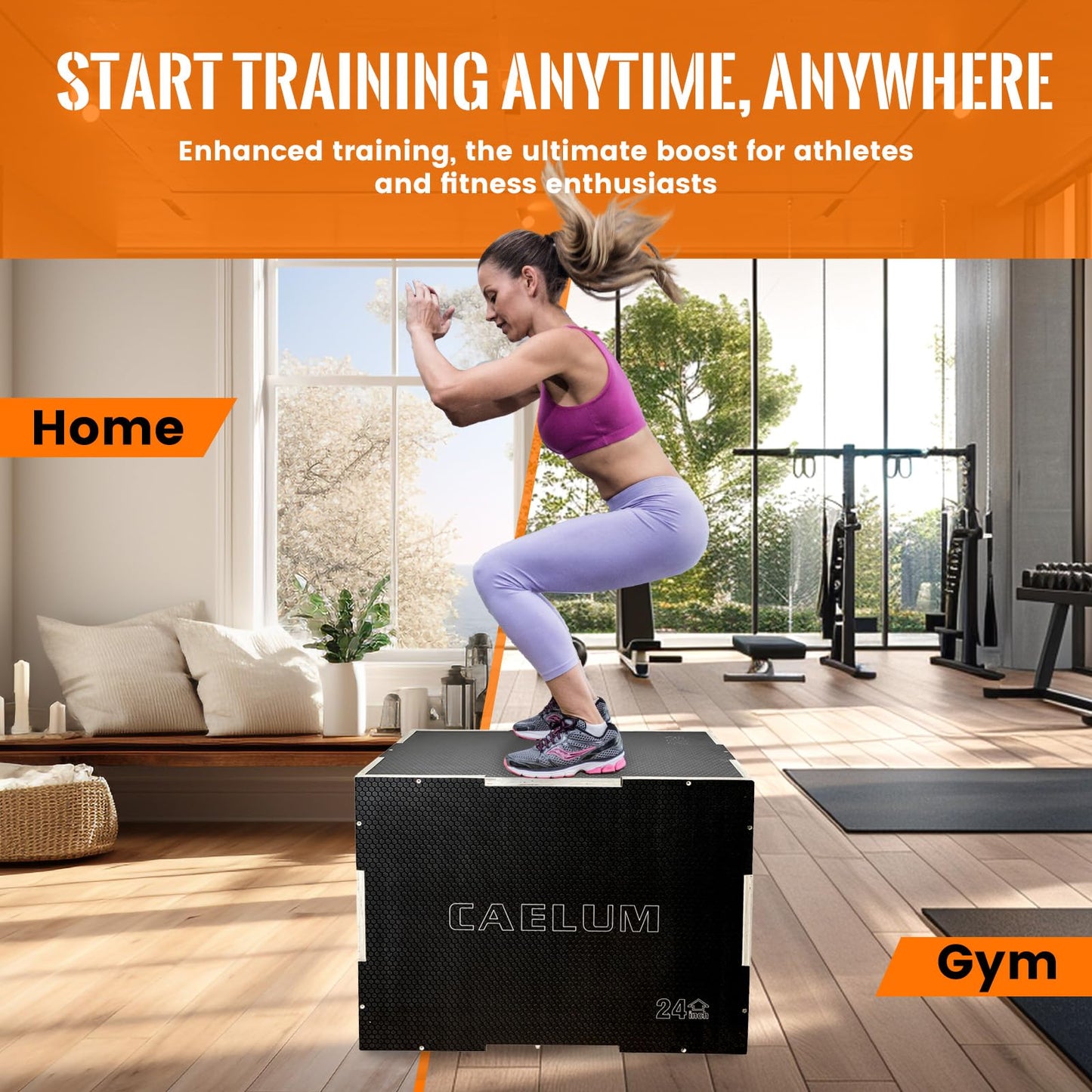 CAELUM 3-in-1 Wooden Plyo Box – Non-Slip Jump Box for Home & Gym, Heavy-Duty 400lbs Plyometric Box for Step-Ups, Squats, Strength & Agility Training 16" x 13" x 12"