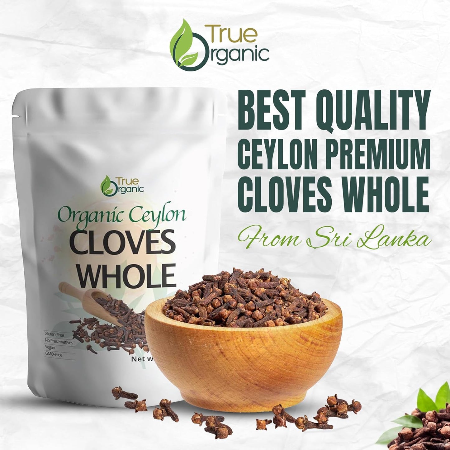 True Organic Ceylon Cloves - Premium Grade, USDA Organic & Kosher Certified, 1 lb Bulk (16 Ounces)