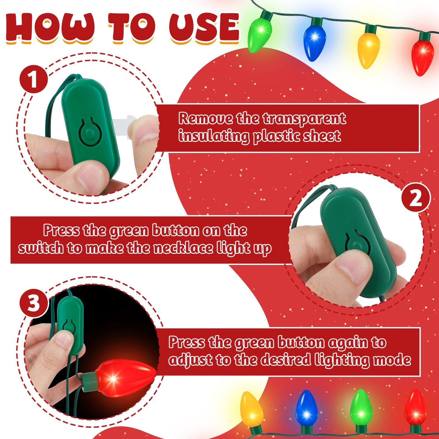 QZYL 16 Pcs Christmas Light Up Necklace, Colorful Christmas Necklaces Bulk, 9 LED Bulbs Novelty Christmas Lights with 3 Flash Modes, Perfect for Xmas New Year Eve Party Favor Supplies Accessories