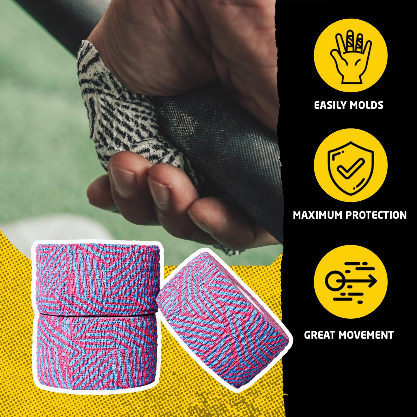 Happy Thumbs Tape Company - Gym & Hook Grip Tape - Thumb & Finger Protection - for Cross Training, Weightlifting, Gymnastics & More - Stretchy Adhesive Athletic Weightlifting Tape - 24 ft Long 3 Pack