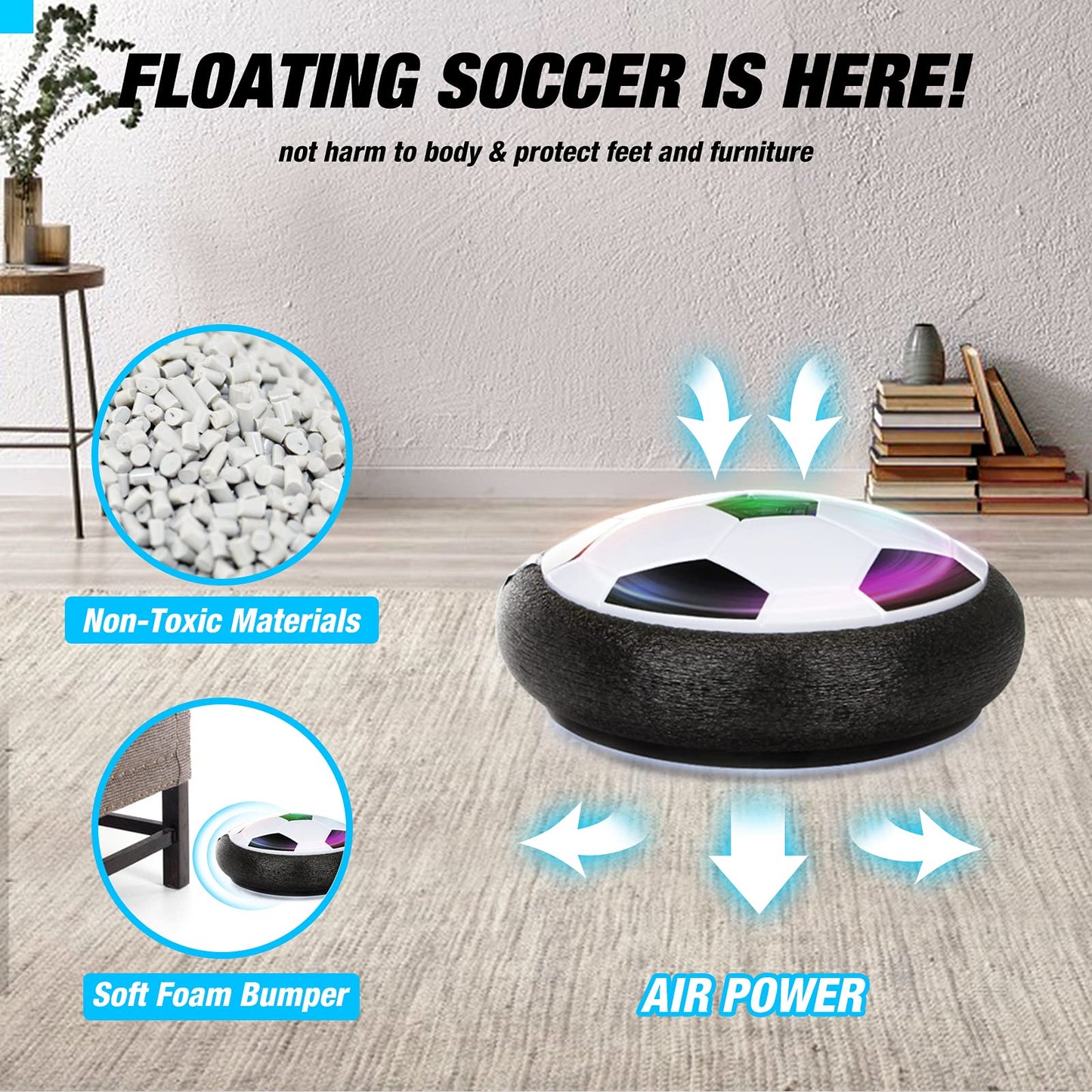 Growsland Boy Toys Hover Soccer Ball with 2 Goals, Indoor Soccer Gifts for Boys, LED Soccer Ball with Foam Bumper Inflatable Soccer Toys for 3 4 5 6 7 8 9 10+ Years Old Girls Boys