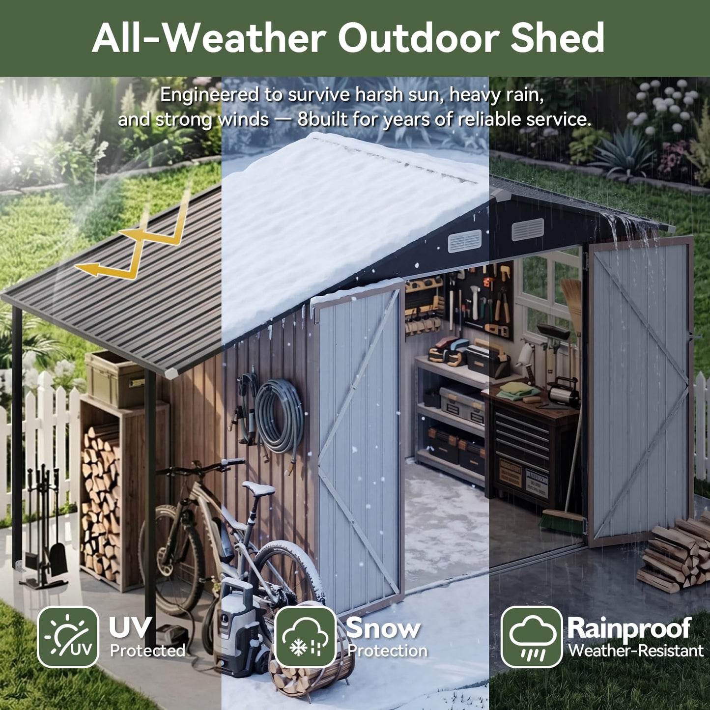 Aoxun 6x10 FT Outdoor Storage Shed Metal Lean to Sheds with Gazebo,Open Firewood Storage,Garden Shed with Lockable Doors,Sloped Roof,Windows, 2 in 1 Large Tool Shed for Patio, Backyard, Lawn