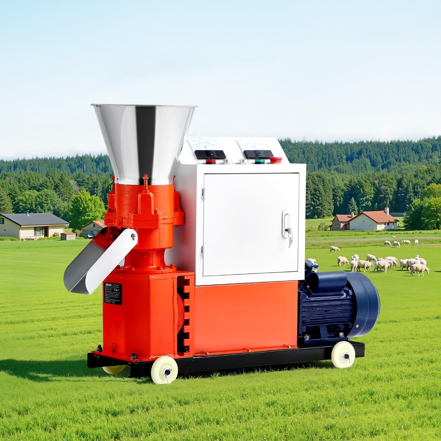 VEVOR Feed Pellet Mill Machine, 6 mm Animal Feed Pellet Making Machine, 3KW 240V Animal Food Granulator Mill Machines with 3 Pressure Rollers & 4 Wheels, Ideal for Poultry, Livestock, Farm Animals