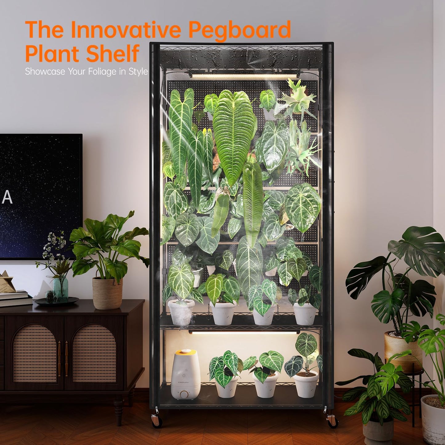 Bstrip Indoor Greenhouse Cabinet with Pegboard, Indoor Greenhouse with Grow Light, 4 Pack 96W Full Spectrum Plant Lights, Ideal for Indoor Plant, Foliage Plants, 35.4"x13.8"x71"