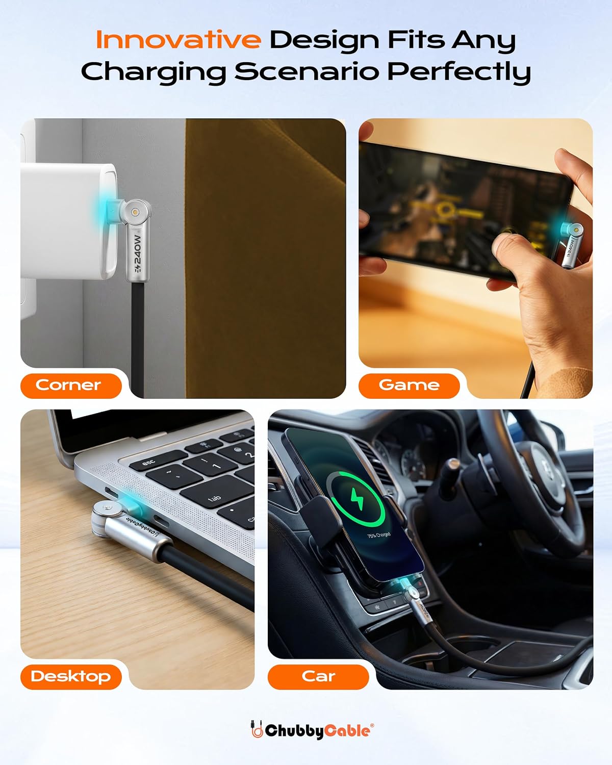 240W 180 3.3ft chubbycable Chubby RotateX Dual Rotating Fast Charging Cable with LED Light Soft Silicone USB C Cable
