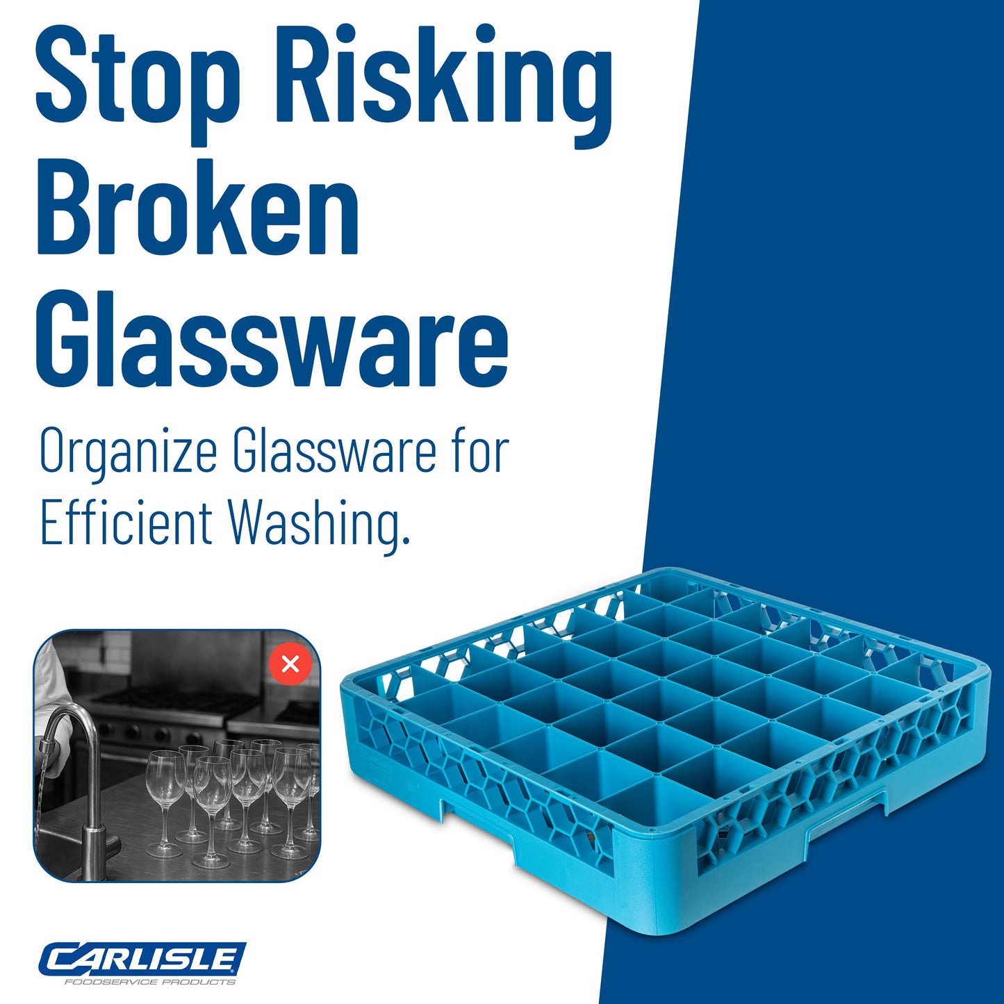 Carlisle FoodService Products RG3614 OptiClean 36 Compartment Glass Rack, 2.94" Compartments, Blue (Pack of 6)